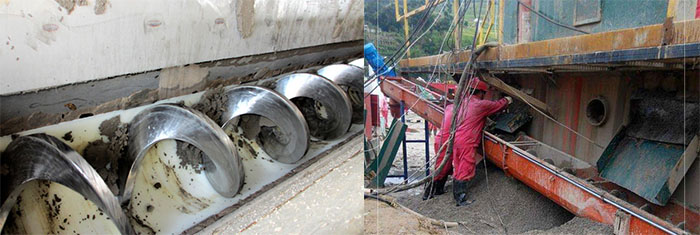 Shaftless screw conveyor sludge conveying site